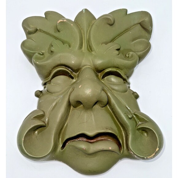 Vintage Chalk Ware Green Garden Grouch Garden Wall Art Wall Hanging 9.5” - Picture 1 of 12